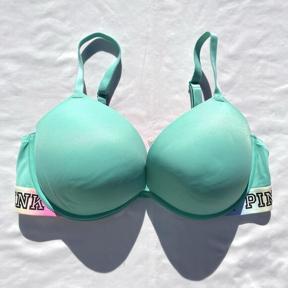 Victoria’s Secret PINK Wear Everywhere Super Push Up Bra 38D Mint Green Pink - Picture 1 of 5